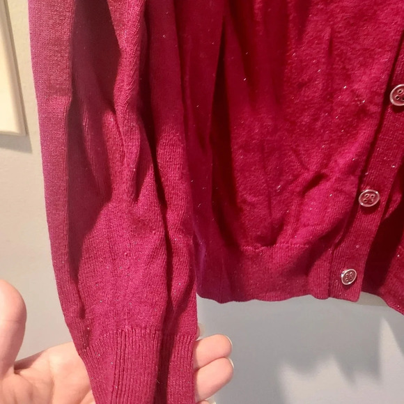 Nicole Miller Original Wine and Silver Sparkle Button Up Long Sleeve Cardigan XL - Picture 5 of 10